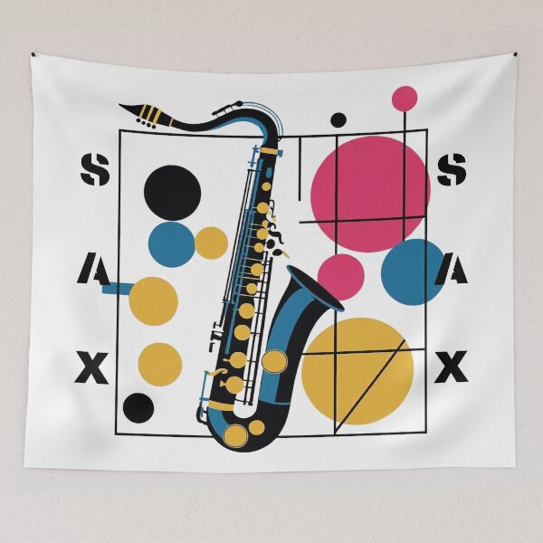 Item preview, Bauhaus Style Tenor Saxophone Design - Modern Geometric Art for T-Shirts and Prints - Minimalist Jazz Music designed and sold by NerdCrafter.