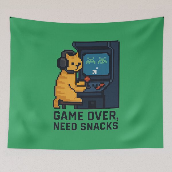 Item preview, Game Over Need Snacks Retro Pixel Cat Gamer designed and sold by ArtComixHaven.