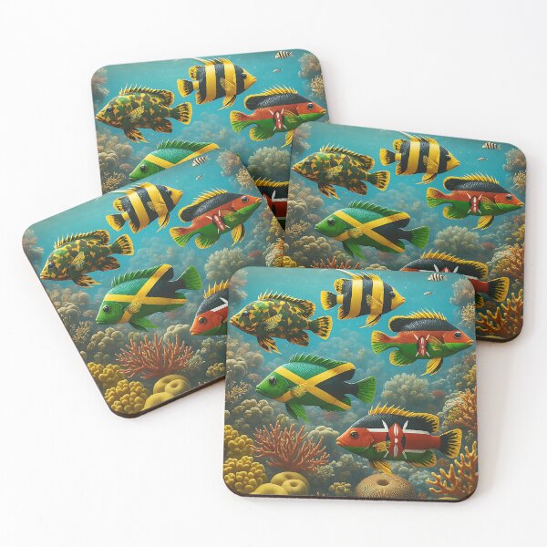 Item preview, Tropical Reef Fish with Jamaican & Kenyan Flag Patterns designed and sold by DuttyLion.