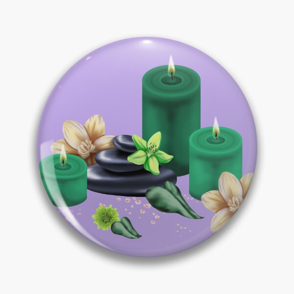 Item preview, A harmonious wellness still life with candles, orchid blossoms, stones and leaves in green tones for relaxation and well-being designed and sold by katecheerycake.