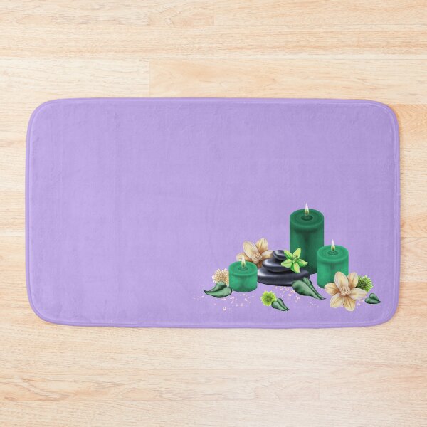 Item preview, A harmonious wellness still life with candles, orchid blossoms, stones and leaves in green tones for relaxation and well-being designed and sold by katecheerycake.