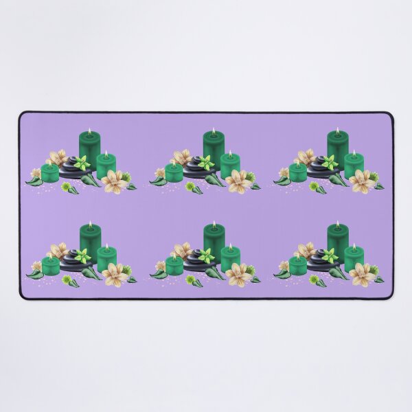 Item preview, A harmonious wellness still life with candles, orchid blossoms, stones and leaves in green tones for relaxation and well-being designed and sold by katecheerycake.