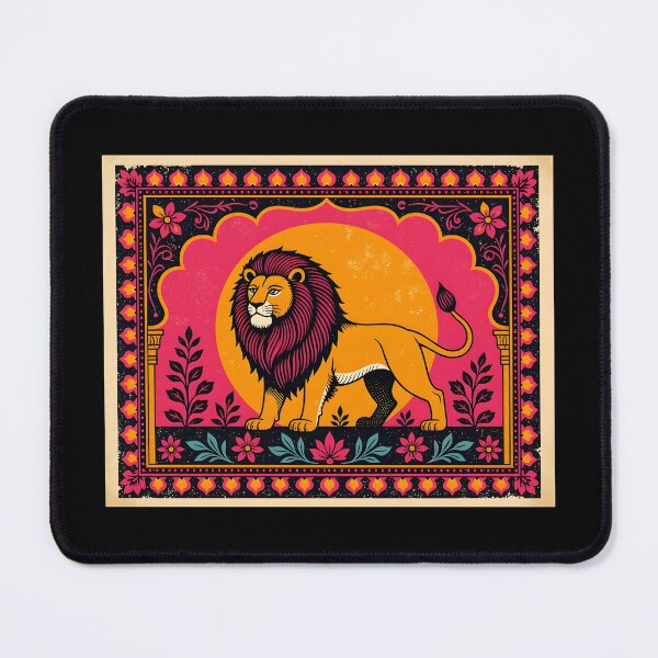 Item preview, Woodcut Screen Print Indian Style Lion Illustration designed and sold by SirenSeventyOne.