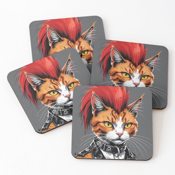Item preview, Punk Cat with Mohawk – Grunge Illustration with Leather Collar designed and sold by Dino-Lune.