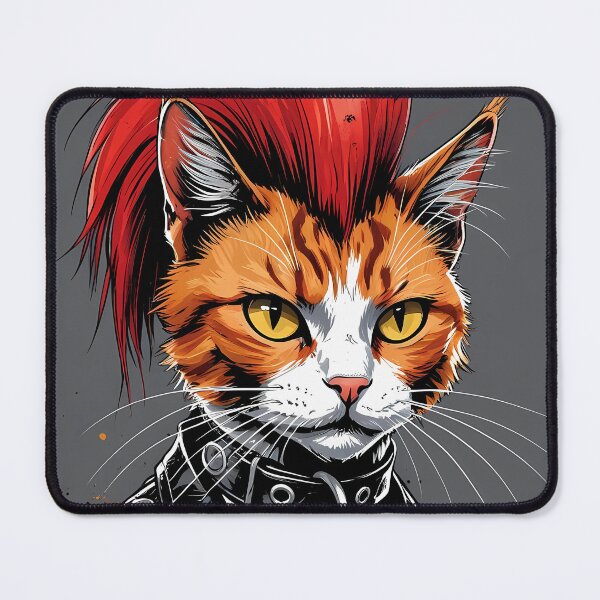 Item preview, Punk Cat with Mohawk – Grunge Illustration with Leather Collar designed and sold by Dino-Lune.