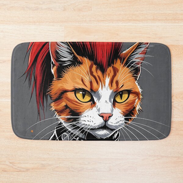 Item preview, Punk Cat with Mohawk – Grunge Illustration with Leather Collar designed and sold by Dino-Lune.