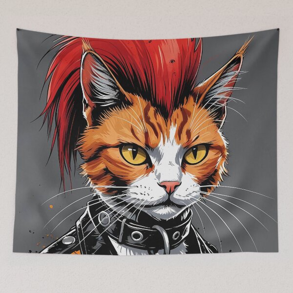 Item preview, Punk Cat with Mohawk – Grunge Illustration with Leather Collar designed and sold by Dino-Lune.