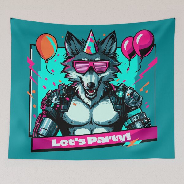 Item preview, Cyberpunk Wolf Let’s Party designed and sold by Ghost on Toast.