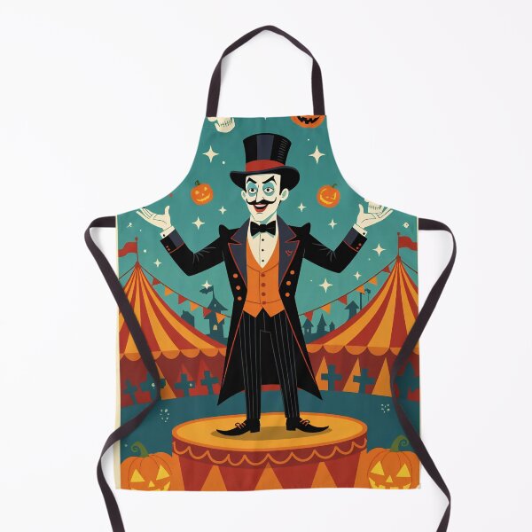 Item preview, In circus Magician performs at a Halloween-themed event with pumpkins and skulls designed and sold by SpaceartLilu.