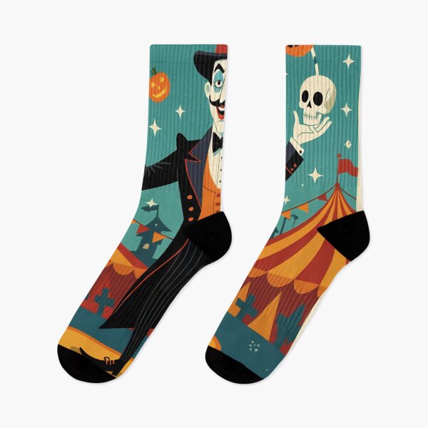Item preview, In circus Magician performs at a Halloween-themed event with pumpkins and skulls designed and sold by SpaceartLilu.