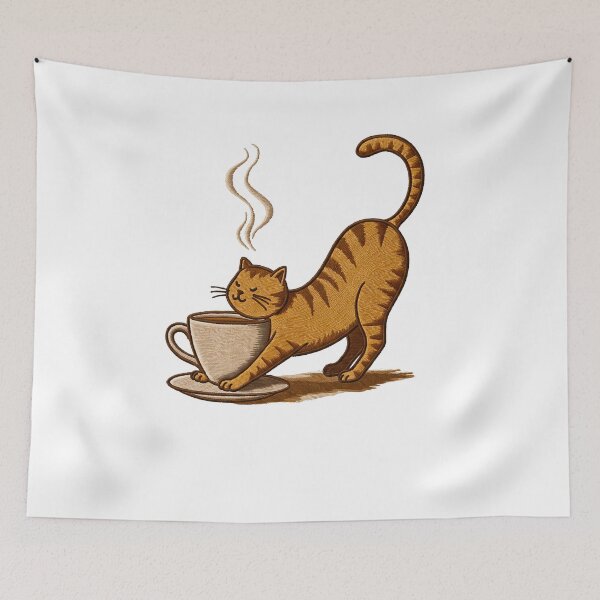 Item preview, Cat Stretching Over Coffee Cup designed and sold by TeeARTHY.