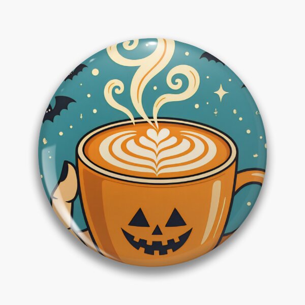 Item preview, Warm orange Cappuccino with spider web design enjoyed in a cozy setting on a cool autumn night Halloween  designed and sold by SpaceartLilu.