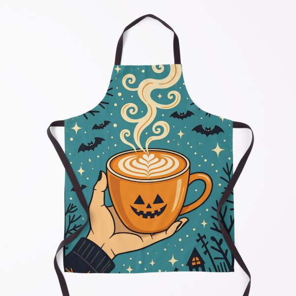 Artikelvorschau, Warmer Orangen-Cappuccino mit Spinnennetz-Design, genossen in gemütlicher Atmosphäre an einem kühlen Herbstabend zu Halloween entworfen und verkauft von SpaceartLilu.