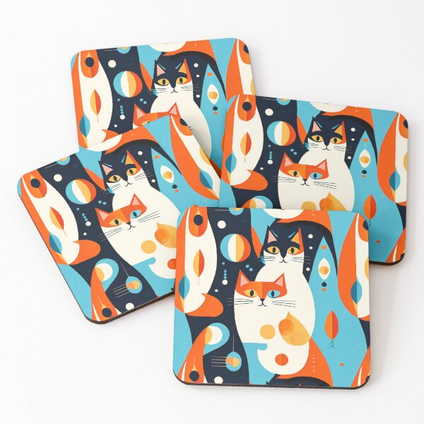 Item preview, Mid-Century Modern Cats on an Abstract Background designed and sold by Marymarice.