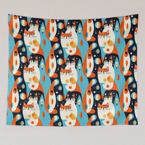 Item preview, Mid-Century Modern Cats on an Abstract Background designed and sold by Marymarice.
