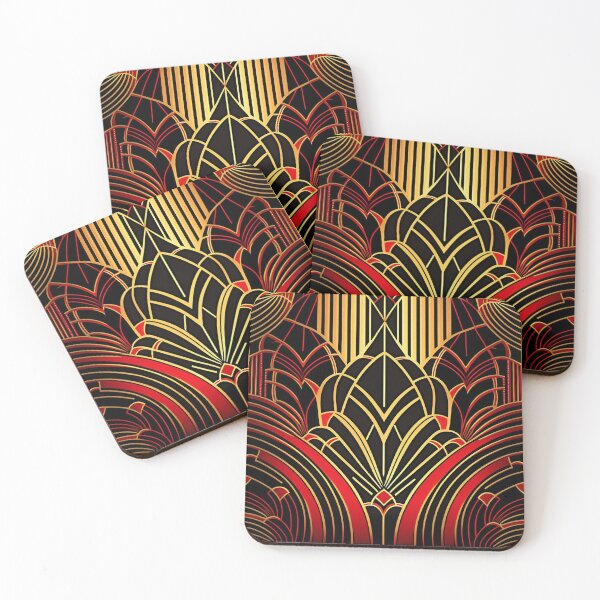 Item preview, Art Deco PATTERN - BLACK RED GOLD  designed and sold by CleverCulture.