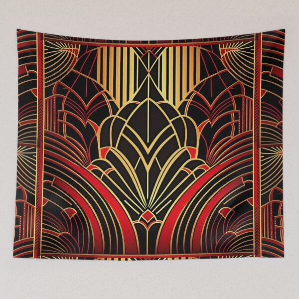 Item preview, Art Deco PATTERN - BLACK RED GOLD  designed and sold by CleverCulture.