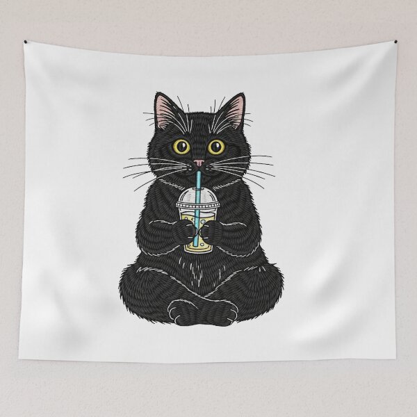 Item preview,  Black Cat Holding  bubble tea designed and sold by TeeARTHY.