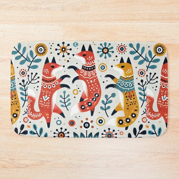 Item preview, Scandinavian Folk Art Foxes – Dancing Tails in a Floral Frolic by heidiannemorris © designed and sold by FOLK ART FUSION.
