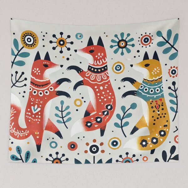 Item preview, Scandinavian Folk Art Foxes – Dancing Tails in a Floral Frolic by heidiannemorris © designed and sold by FOLK ART FUSION by heidiannemorris.