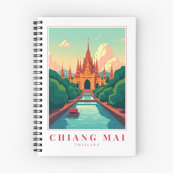 Artikelvorschau, Chiang Mai Thailand Illustration – Laternen, Tempel und Bergruhe entworfen und verkauft von MapMyMiles.