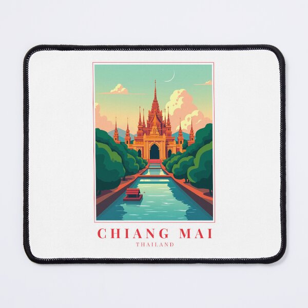 Item preview, Chiang Mai Thailand Illustration – Lanterns, Temples & Mountain Calm designed and sold by MapMyMiles.