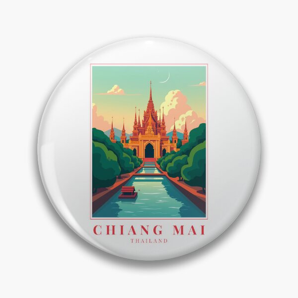 Item preview, Chiang Mai Thailand Illustration – Lanterns, Temples & Mountain Calm designed and sold by MapMyMiles.