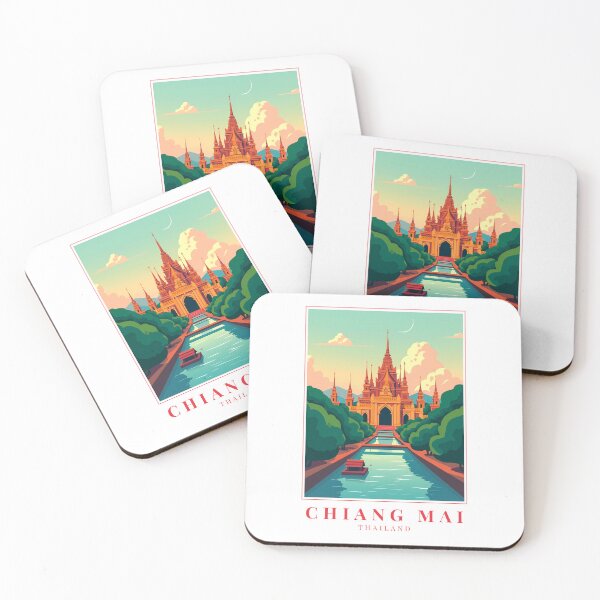 Item preview, Chiang Mai Thailand Illustration – Lanterns, Temples & Mountain Calm designed and sold by MapMyMiles.