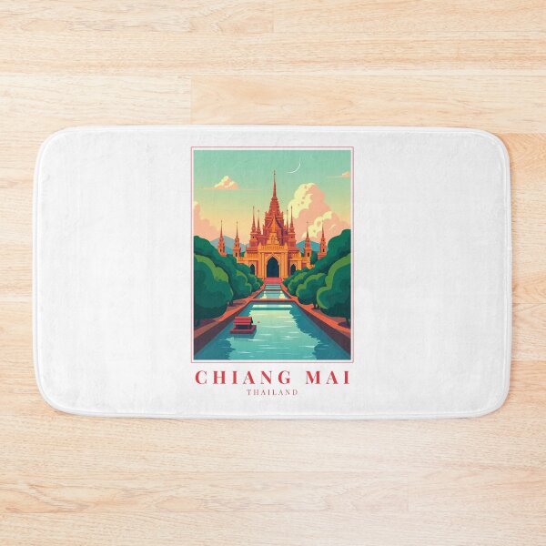 Item preview, Chiang Mai Thailand Illustration – Lanterns, Temples & Mountain Calm designed and sold by MapMyMiles.