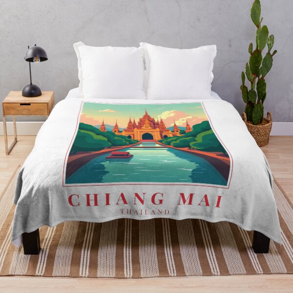 Item preview, Chiang Mai Thailand Illustration – Lanterns, Temples & Mountain Calm designed and sold by MapMyMiles.