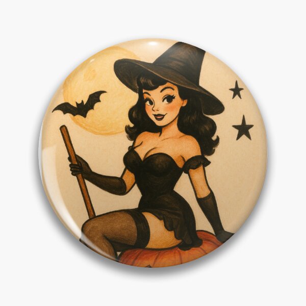 Item preview, Pin up witch on pumpkin  designed and sold by Gwengallery.