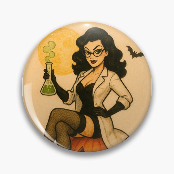 Item preview, Evil scientist pin up girl designed and sold by Gwengallery.