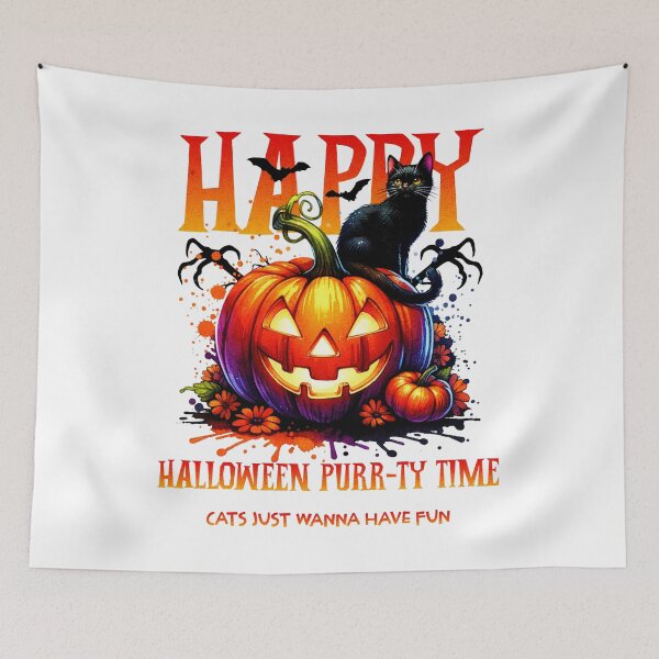 Item preview, Happy Halloween Purr-ty Time – Cute Cat Halloween Tee Design designed and sold by teemugcreation.