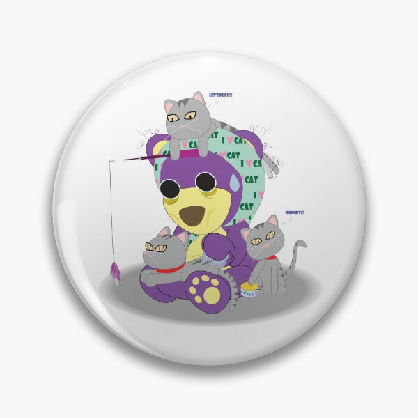 Item preview, Mr. Purple bear adopt 3 kittens, Cute cats with Teddy bear, Parent cat wear hood "I love cat", Grey cat, Cat day, Cat lover designed and sold by Figaro-17.