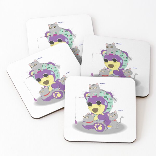 Item preview, Mr. Purple bear adopt 3 kittens, Cute cats with Teddy bear, Parent cat wear hood "I love cat", Grey cat, Cat day, Cat lover designed and sold by Figaro-17.