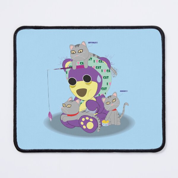 Item preview, Mr. Purple bear adopt 3 kittens, Cute cats with Teddy bear, Parent cat wear hood "I love cat", Grey cat, Cat day, Cat lover designed and sold by Figaro-17.