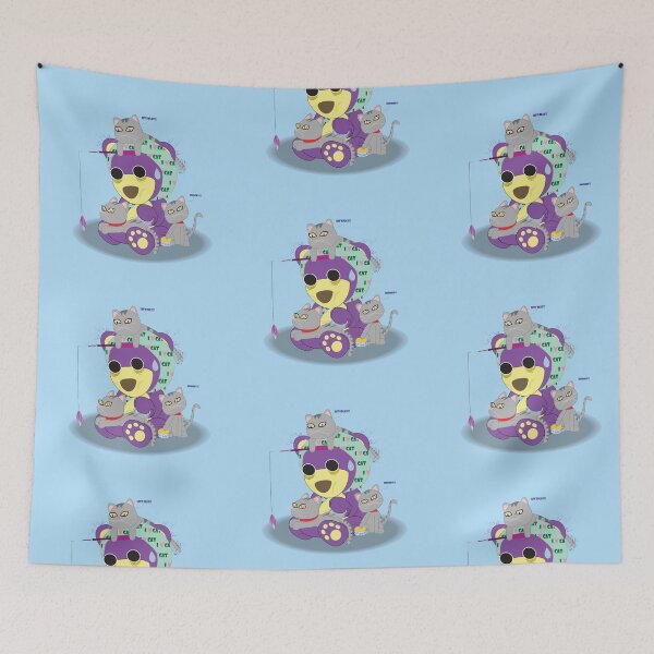 Item preview, Mr. Purple bear adopt 3 kittens, Cute cats with Teddy bear, Parent cat wear hood "I love cat", Grey cat, Cat day, Cat lover designed and sold by Figaro-17.