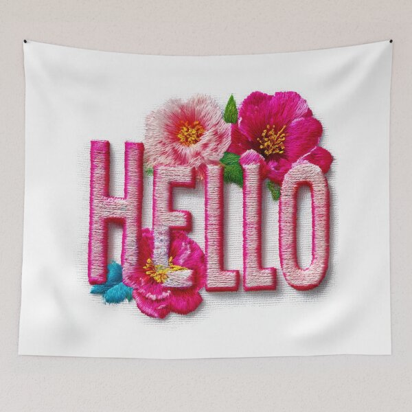 Item preview, Hello, embroidered effect floral inscription  designed and sold by silent-violin.