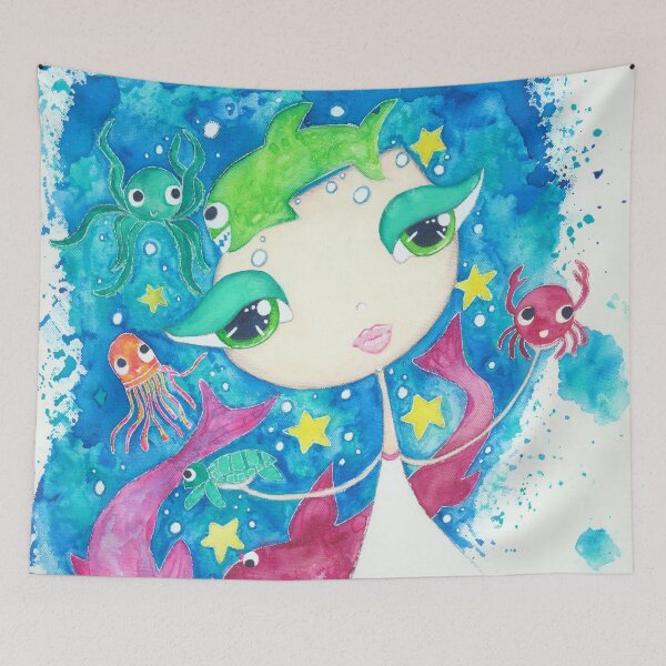 Item preview, Sealife Dreamy Girl, beautiful watercolor illustration designed and sold by Revlie1.