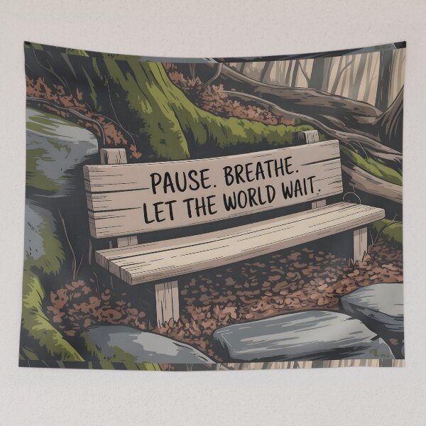 Item preview, Pause and Breathe – A Hand-Painted Self‑Care Quote in a Serene Forest designed and sold by MoMidoStore.