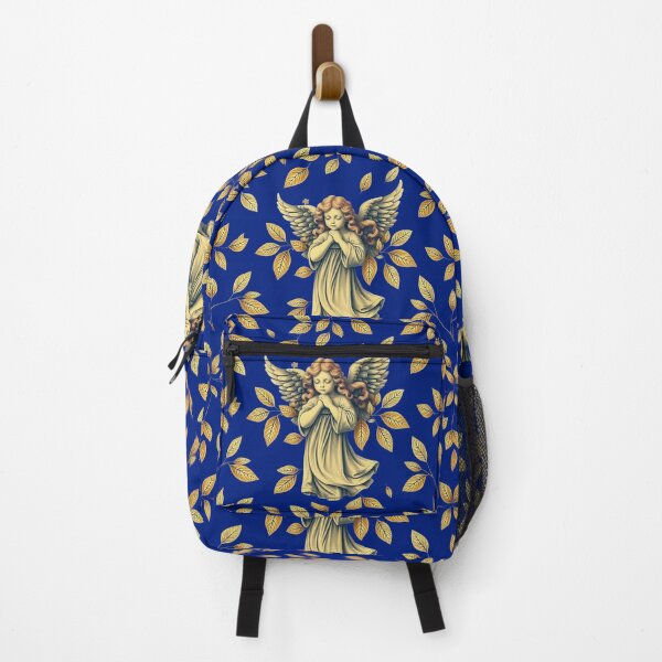 Item preview, Ethereal Praying Cherub Seamless Pattern with Golden Leaves on Blue Background - Vintage Angel Design for Clothing, accessories, and Home Goods designed and sold by TheGaliyaStudio.
