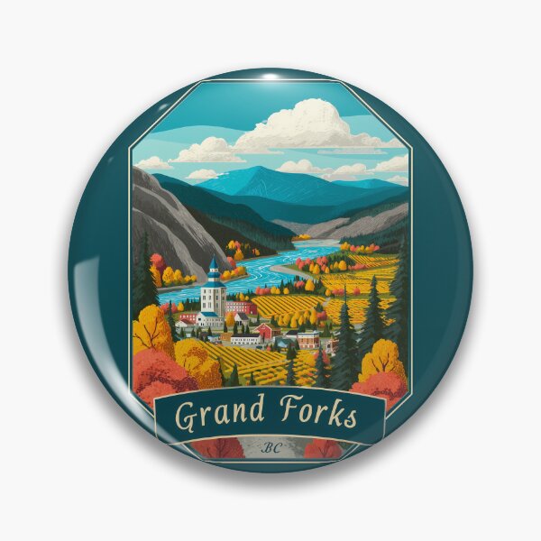 Item preview, Grand Forks BC Countryside Travel, British Columbia Autumn Valley Art, Grand Forks Canada Badge designed and sold by meganohm.