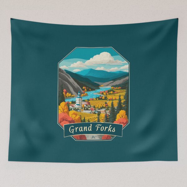 Item preview, Grand Forks BC Countryside Travel, British Columbia Autumn Valley Art, Grand Forks Canada Badge designed and sold by meganohm.