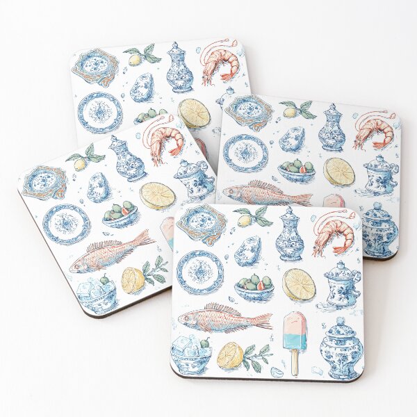 Item preview, Porcelain Ornaments & Seafood Illustration – Mediterranean Flash Sheet designed and sold by Moss and Moon Studio.