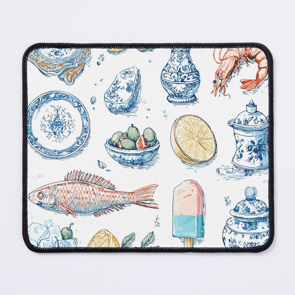 Item preview, Porcelain Ornaments & Seafood Illustration – Mediterranean Flash Sheet designed and sold by Moss and Moon Studio.