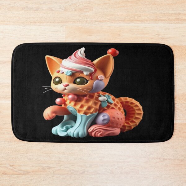 Item preview, Kawaii Waffle Ice Cream Kitten with Cherry - Sweet and Gourmet Fantasy Sculpture. designed and sold by Ralek.