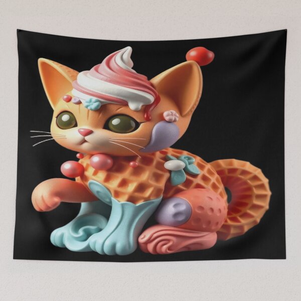 Item preview, Kawaii Waffle Ice Cream Kitten with Cherry - Sweet and Gourmet Fantasy Sculpture. designed and sold by Ralek.