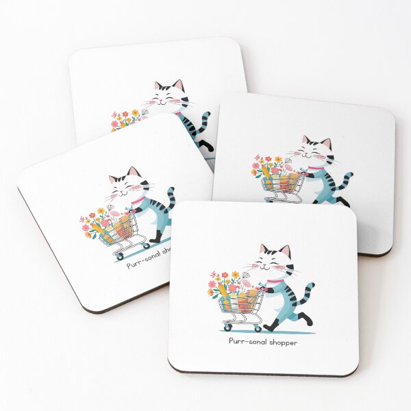 Item preview, Purr-sonal Shopper – Funny Cat with Shopping Cart Illustration designed and sold by printsofgigi.
