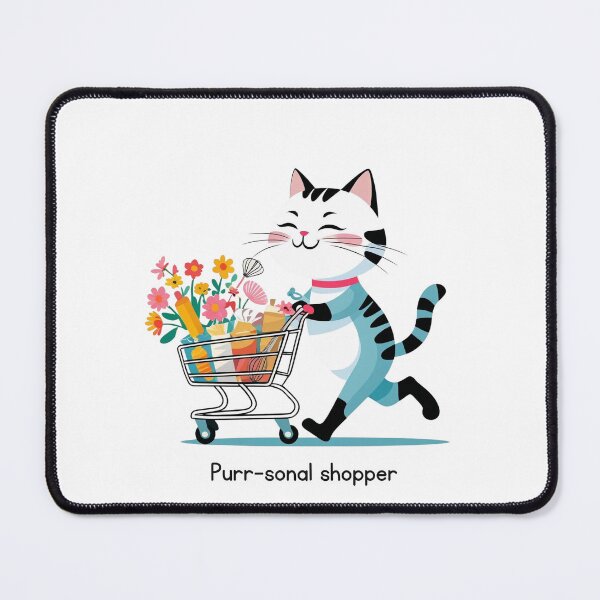 Item preview, Purr-sonal Shopper – Funny Cat with Shopping Cart Illustration designed and sold by printsofgigi.