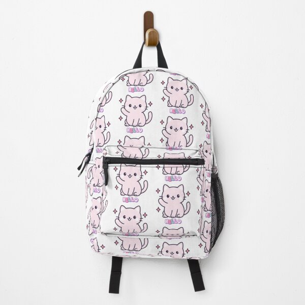 Item preview, Kawaii Pink Pastel Cat Sticker – Cute Chibi Kitty with Hello Text designed and sold by OsasChild.